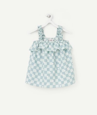 Girl Nouvelle Arbo   C - GIRLS' GREEN CHECKED STRAPLESS COTTON BLOUSE