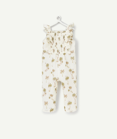Jumpsuits - Dungarees Nouvelle Arbo   C - BABY GIRLS' WHITE COTTON JUMPSUIT WITH FLOCKED PALM TREES