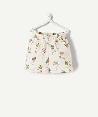 Shorts - Skirt Tao Categories - BABY GIRLS' CREAM PALM TREE PRINT SHORTS IN WAFFLE COTTON