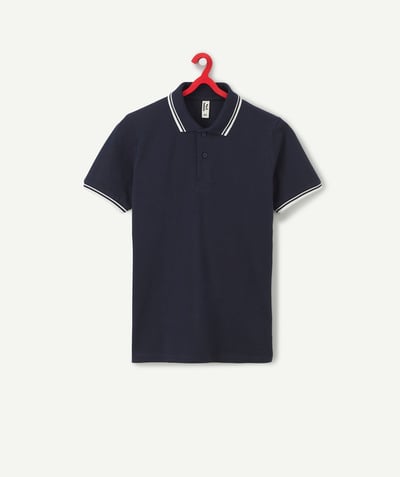 New collection Nouvelle Arbo   C - BOYS' NAVY BLUE ORGANIC COTTON POLO SHIRT WITH WHITE DETAILS