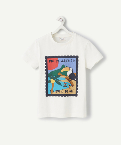 Outlet Tao Categories - BOYS' WEIGHT T-SHIRT IN ORGANIC COTTON WITH A FLOCKED RIO DE JANEIRO DESIGN