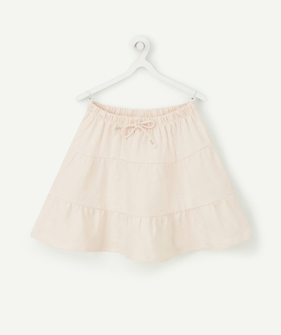 Girl Tao Categories - GIRLS' PALE PINK COTTON SKIRT WITH EMBROIDERY AND FRILLS