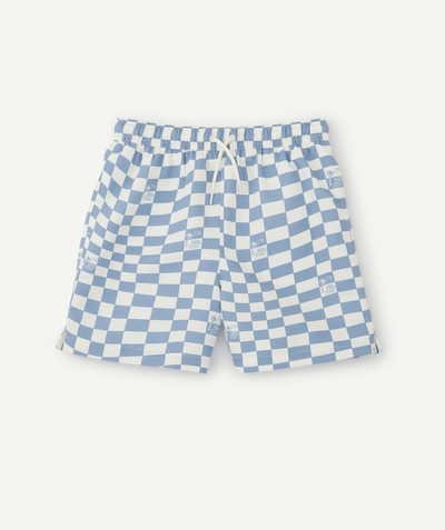 Outlet Tao Categories - BOYS' BLUE AND WHITE CHECK SWIMMING SHORTS IN RECYCLED POLYESTER