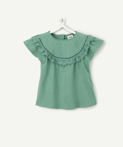 Outlet Tao Categories - BABY GIRLS' GREEN T-SHIRT WITH EMBROIDERY
