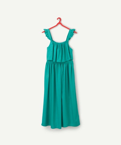 Dress Tao Categories - GIRLS' LONG GREEN FRILLY DRESS IN ECO-FRIENDLY VISCOSE