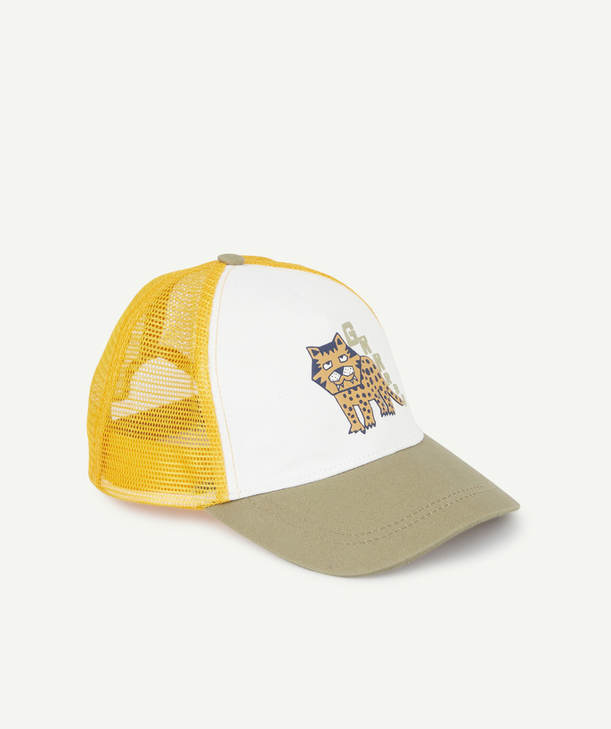 Hats - Caps Tao Categories - BOYS' KHAKI, WHITE AND OCHRE CAP WITH A TIGER