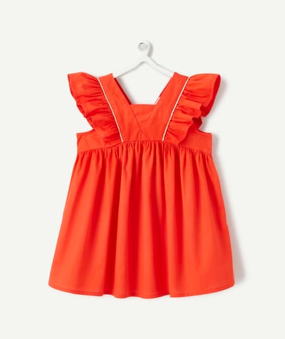 Dress Tao Categories - BABY GIRLS' RED COTTON DRESS WITH FRILLS AND SPARKLING DETAILS