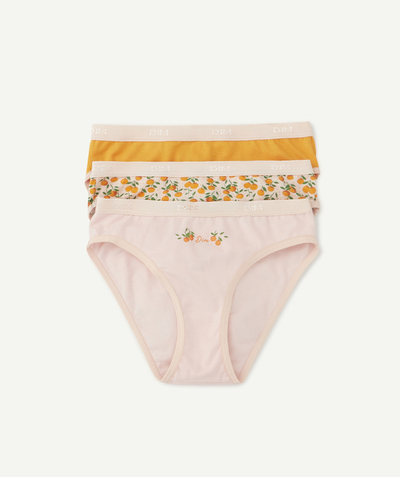 Girl Nouvelle Arbo   C - SET OF THREE PAIRS OF PRINTED OR PLAIN ORANGE, YELLOW AND PASTEL PINK KNICKERS