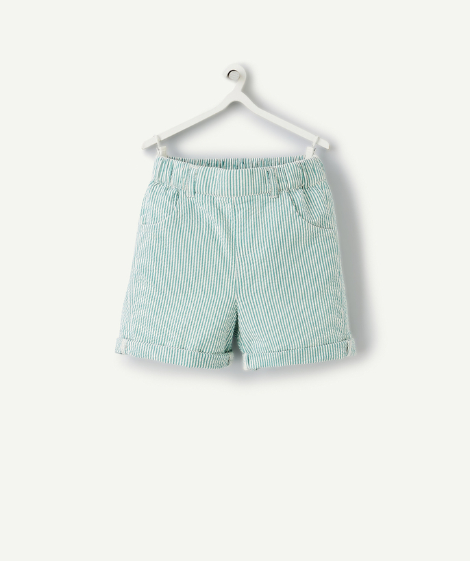 Shorts - Bermuda shorts Tao Categories - BABY BOYS' STRAIGHT GREEN AND WHITE STRIPED COTTON BERMUDA SHORTS
