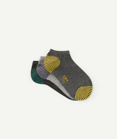 Boy Nouvelle Arbo   C - PACK OF THREE PAIRS OF GREY SOCKETTES WITH COLOURED HEELS AND TOES