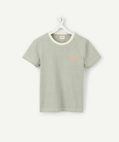 Boy Nouvelle Arbo   C - BOYS GREEN ORGANIC COTTON T SHIRT WITH AN EMBROIDERED MESSAGE