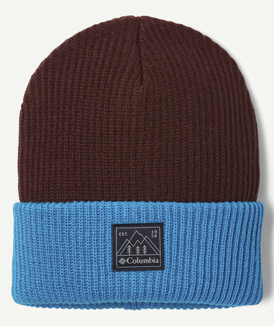 Knitwear accessories Tao Categories - BURGUNDY YOUTH WHIRLIBIRD CUFFED BEANIE WITH A BLUE BRIM