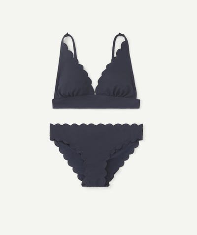 Teen girls Nouvelle Arbo   C - GIRLS' NAVY BLUE SWIMSUIT IN RECYCLED FIBRES WITH FRILLY DETAILS