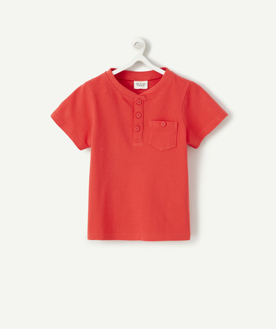 New collection Nouvelle Arbo   C - BABY BOYS' RED POLO SHIRT WITH A GRANDAD COLLAR