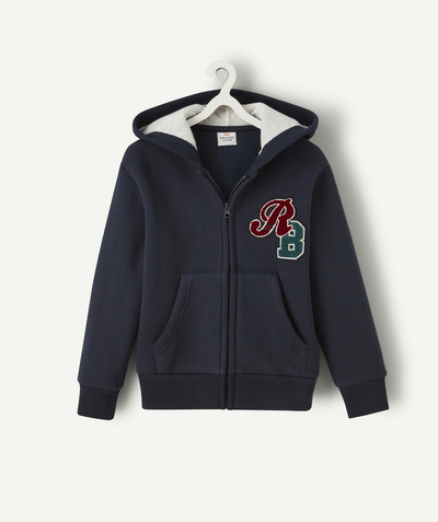 Hoodies, sweaters and cardigans: 50% on the 2nd* Nouvelle Arbo   C - BOYS' NAVY BLUE ZIP-UP WAISTCOAT WITH A COLOURED BOUCLE PATCH