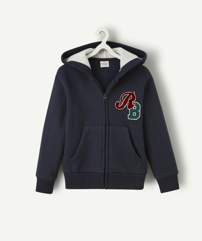 Basics Tao Categories - BOYS' NAVY BLUE ZIP-UP WAISTCOAT WITH A COLOURED BOUCLE PATCH