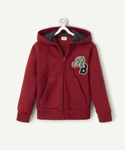 Hoodies, sweaters and cardigans: 50% on the 2nd* Nouvelle Arbo   C - BOYS' DARK RED ZIP-UP HOODIE WITH LOOP LETTERS