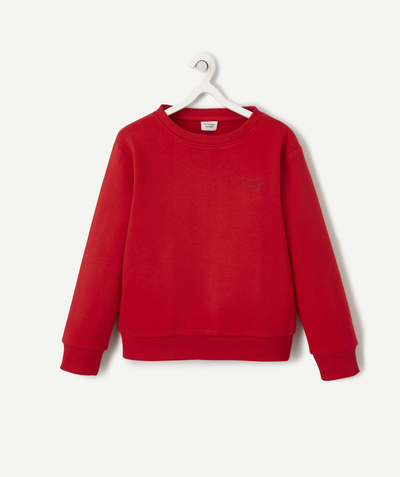 Hoodies, sweaters and cardigans: 50% on the 2nd* Nouvelle Arbo   C - BOYS' RED SWEATSHIRT WITH AN EMBROIDERED SLOGAN