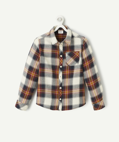 Boy Nouvelle Arbo   C - BOYS' NAVY AND BURGUNDY CHECKED SHIRT