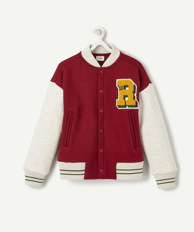 Our latest looks Nouvelle Arbo   C - BOYS' VARSITY-STYLE RED AND GREY RECYCLED FIBRE JACKET