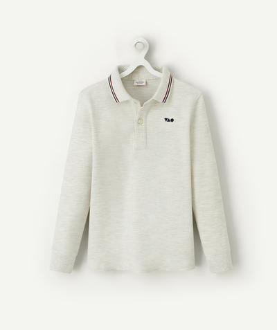 Boy Tao Categories - BOYS' CREAM MARL COTTON POLO SHIRT WITH AN EMBROIDERED TAO MOTIF