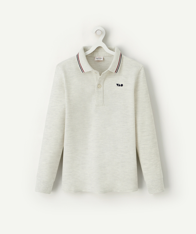 Basics Tao Categories - BOYS' CREAM MARL COTTON POLO SHIRT WITH AN EMBROIDERED TAO MOTIF
