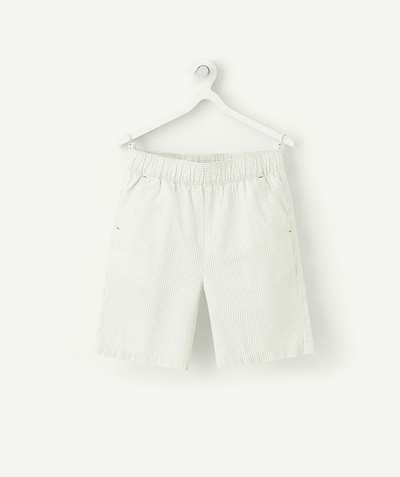 Outlet Nouvelle Arbo   C - BOYS' STRAIGHT GREEN AND WHITE STRIPED BERMUDA SHORTS IN RECYCLED FIBERS
