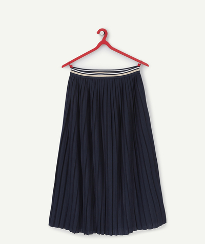 Clothing Tao Categories - GIRLS' NAVY BLUE PLEATED LONG SKIRT WITH AN ELASTICATED WAISTBAND