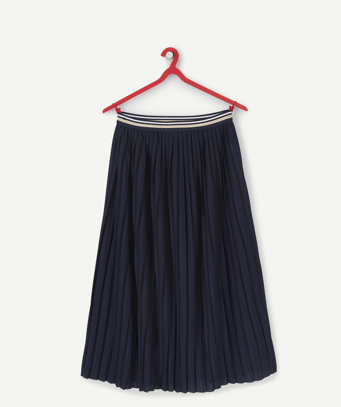 Shorts - Skirt Tao Categories - GIRLS' NAVY BLUE PLEATED LONG SKIRT WITH AN ELASTICATED WAISTBAND