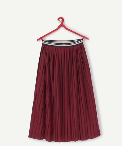 Shorts - Skirt Nouvelle Arbo   C - GIRLS' BURGUNDY PLEATED LONG SKIRT WITH AN ELASTICATED WAISTBAND