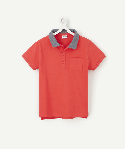 Shirt - Polo Nouvelle Arbo   C - BOYS' RED POLO SHIRT WITH DOUBLE COLLAR IN COTTON