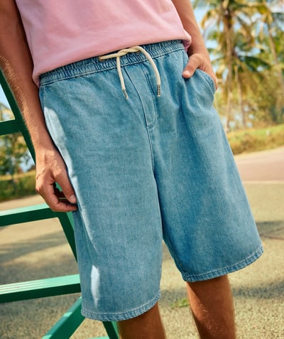 Outlet Tao Categories - BOYS' BERMUDA SHORTS IN RECYCLED FIBERS AND BLUE DENIM