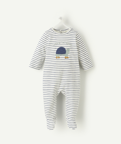 Sleepsuit – Pyjamas Nouvelle Arbo   C - STRIPED ORGANIC COTTON SLEEPSUIT WITH A TURTLE