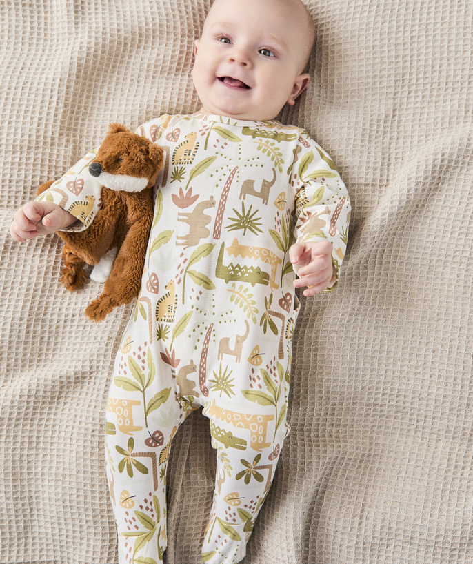 Sleepsuit - Pyjamas Tao Categories - TROPICAL PRINT ORGANIC COTTON PYJAMA SUIT WITH ANIMALS