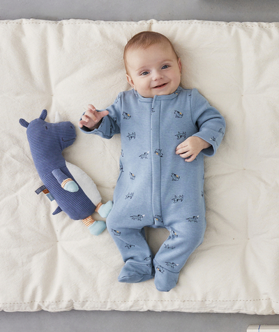 ECODESIGN Nouvelle Arbo   C - BLUE ZIPPED SLEEPSUIT IN RECYCLED FIBRES WITH FLOCKED DOGS