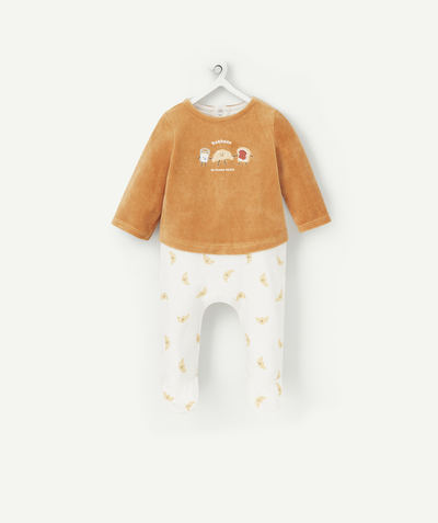 New collection Nouvelle Arbo   C - BABIES' VELVET SLEEPSUIT IN RECYCLED FIBRES WITH A CROISSANT PRINT