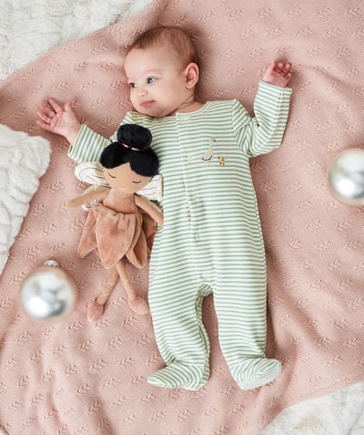 Pyjamas Nouvelle Arbo   C - SLEEPSUIT IN RECYCLED FIBRES WITH SEA GREEN STRIPES