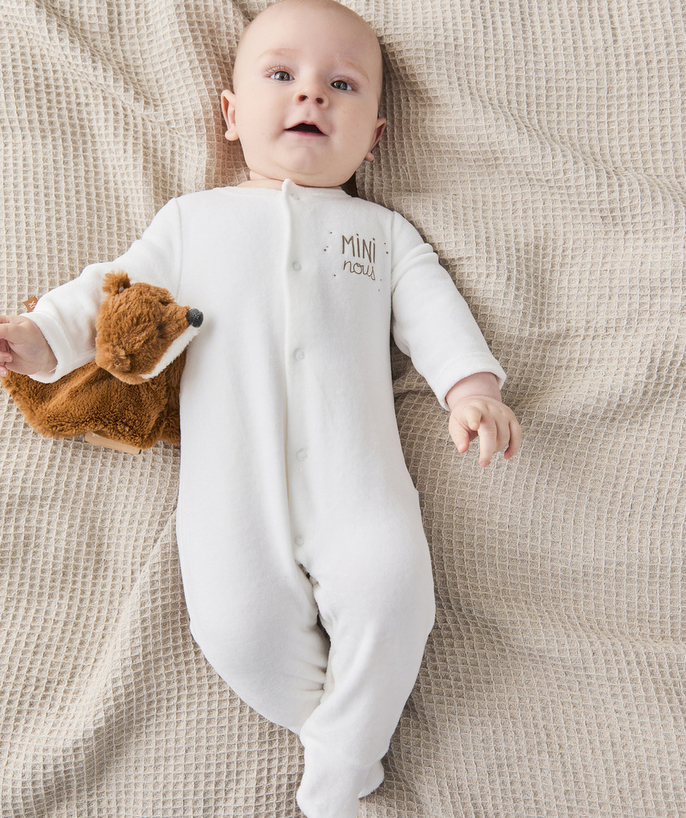 Sleepsuit – Pyjamas Tao Categories - BABIES' CREAM SLEEPSUIT IN VELVET AND RECYCLED FIBRES