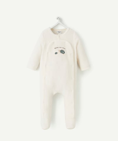 New In Tao Categories - CREAM VELVET SLEEPSUIT IN RECYCLED FIBRES WITH A TORTOISE DESIGN