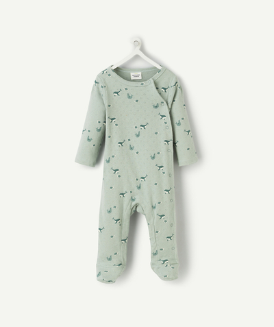 Pyjamas Tao Categories - GREEN COTTON SLEEPSUIT WITH MARINE PRINT