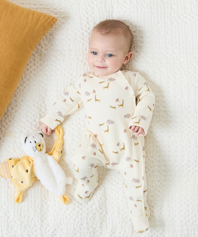 New collection Tao Categories - CREAM RECYCLED FIBRE SLEEPSUIT WITH ANIMAL PRINT