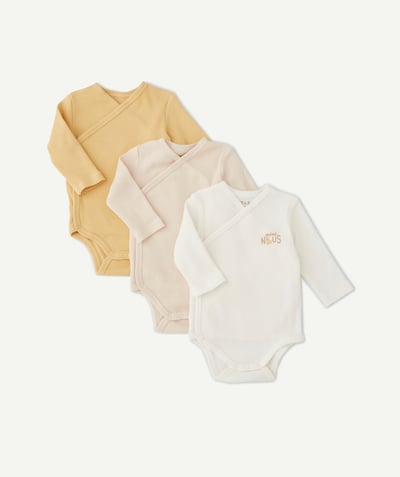 New collection Tao Categories - PACK OF THREE WAFFLE-PATTERN ORGANIC COTTON CROSS-OVER MINI NOUS BODYSUITS