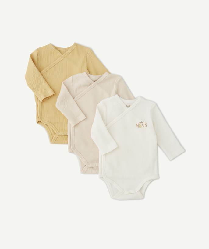 Essentials : 50% off 2nd item* Tao Categories - PACK OF THREE WAFFLE-PATTERN ORGANIC COTTON CROSS-OVER MINI NOUS BODYSUITS