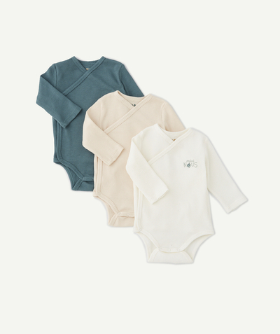 New collection Nouvelle Arbo   C - SET OF THREE WAFFLED ORGANIC COTTON WRAPOVER BODYSUITS