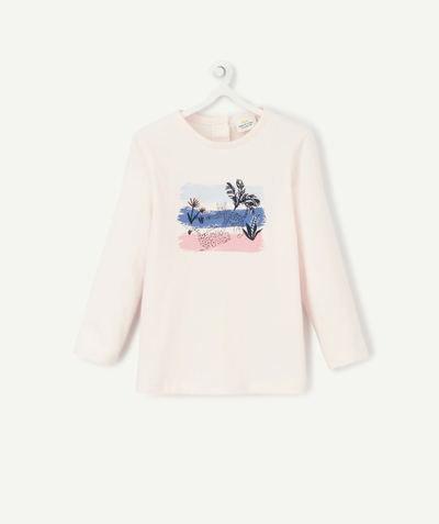 Baby girl Nouvelle Arbo   C - BABY GIRLS' PALE PINK ORGANIC COTTON T-SHIRT WITH A JAGUAR MOTIF