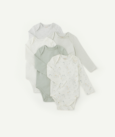 Bodysuit Tao Categories - PACK OF FIVE BABY BOYS' BODYSUITS IN SEA GREEN ORGANIC COTTON