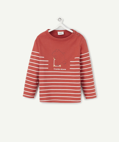 Outlet Nouvelle Arbo   C - BABY BOYS' RUST T-SHIRT ORGANIC COTTON WITH A FLOCKED DESIGN