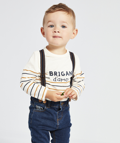 New collection Nouvelle Arbo   C - BABY BOYS' CREAM STRIPED ORGANIC COTTON T-SHIRT
