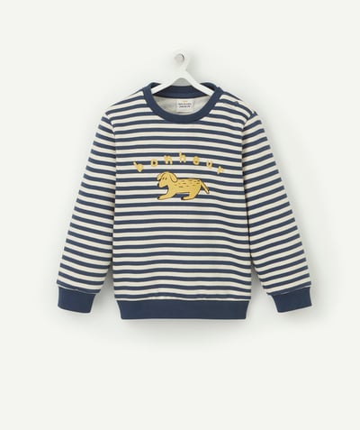 Pullover - Sweatshirt Tao Categories - BABY BOYS' SWEATSHIRT WITH STRIPES AND A MESSAGE, MADE IN RECYCLED FIBRES