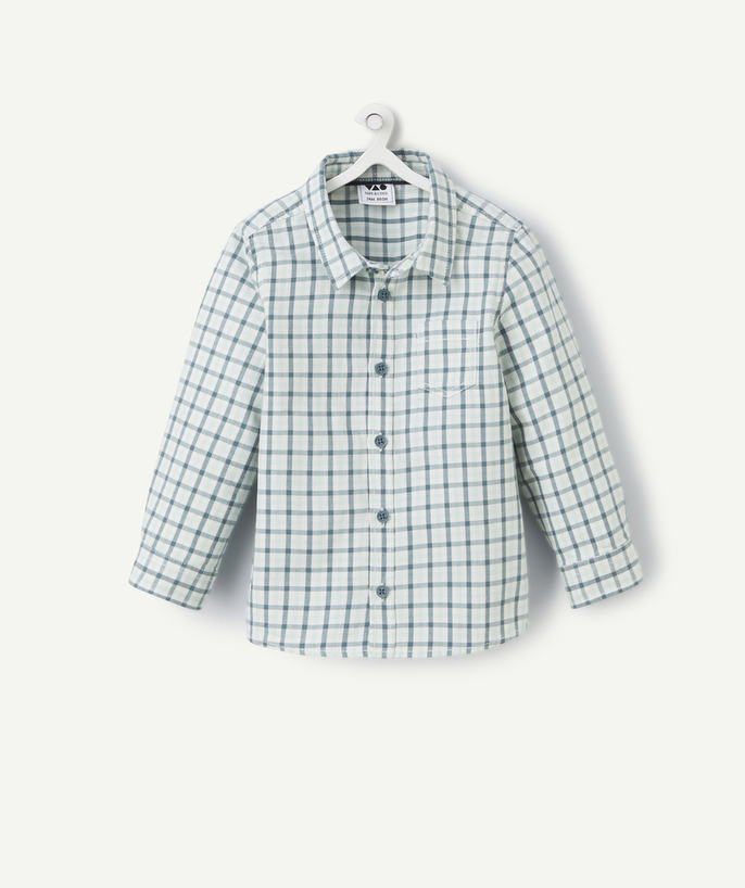 Shirt and polo Tao Categories - GREEN COTTON BABY BOY PLAID SHIRT WITH POCKET
